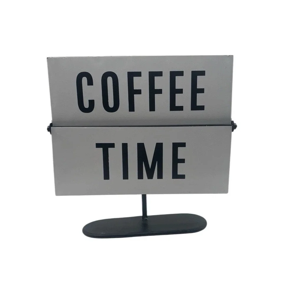 NEW Black White Metal Wine O'Clock Coffee‎ Time Diner Cafe Tabletop Flip Sign